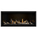 Napoleon Ascent Premium 46 Linear Direct Vent Gas Fireplace in MIRRO-FLAME Porcelain Reflective Panel with Black Glass Embers and Driftwood Logs
