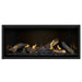 Napoleon Ascent Premium 46 Linear Direct Vent Gas Fireplace in MIRRO-FLAME Porcelain Reflective Panel with Black Glass Embers and Split Oak Logs