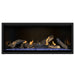 Napoleon Ascent Premium 46 Linear Direct Vent Gas Fireplace in MIRRO-FLAME Porcelain Reflective Panel with Blue Glass Embers and Split Oak Logs
