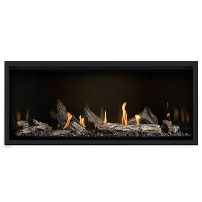 Napoleon Ascent Premium 46 Linear Direct Vent Gas Fireplace in MIRRO-FLAME Porcelain Reflective Panel with Driftwood Logs