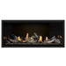Napoleon Ascent Premium 46 Linear Direct Vent Gas Fireplace in MIRRO-FLAME Porcelain Reflective Panel with Topaz Glass Embers and Beach Fire Logs