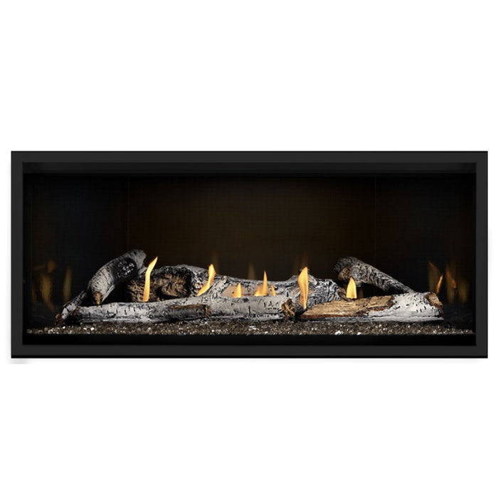 Napoleon Ascent Premium 46 Linear Direct Vent Gas Fireplace in  MIRRO-FLAME Porcelain Reflective Panel with Topaz Glass Embers and Birch Logs