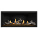 Napoleon Ascent Premium 46 Linear Direct Vent Gas Fireplace in Matte Black Panel with Amber Glass Embers and Beach Fire Logs