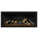 Napoleon Ascent Premium 46 Linear Direct Vent Gas Fireplace in Matte Black Panel with Amber Glass Embers and Split Oak Logs