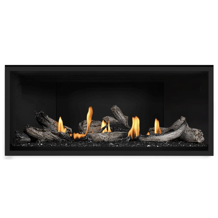 Napoleon Ascent Premium 46 Linear Direct Vent Gas Fireplace in Matte Black Panel with Black Glass Embers and Beach Fire Logs