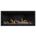 Napoleon Ascent Premium 46 Linear Direct Vent Gas Fireplace in Matte Black Panel with Blue Glass Embers and Driftwood Logs