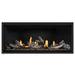 Napoleon Ascent Premium 46 Linear Direct Vent Gas Fireplace in Matte Black Panel with Topaz Glass Embers and Beach Fire Logs