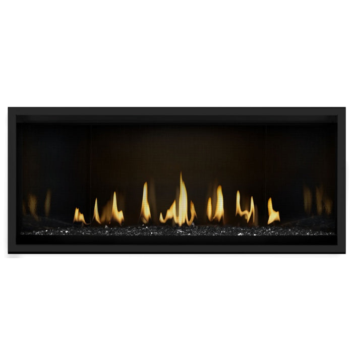Napoleon Ascent Premium 46 Linear Direct Vent Gas Fireplace with MIRRO-FLAME Porcelain Reflective Panel and Black Glass Embers
