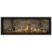 Napoleon Ascent Premium 56 Linear Direct Vent Gas Fireplace in Ledgestone Brick Panel with Amber Glass Embers and Birch Logs