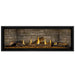 Napoleon Ascent Premium 56 Linear Direct Vent Gas Fireplace in Ledgestone Brick Panel with Amber Glass Embers and Split Oak Logs