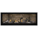 Napoleon Ascent Premium 56 Linear Direct Vent Gas Fireplace in Ledgestone Brick Panel with Beach Fire Logs 
