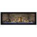 Napoleon Ascent Premium 56 Linear Direct Vent Gas Fireplace in Ledgestone Brick Panel with Blue Glass Embers and Birch Logs