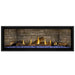 Napoleon Ascent Premium 56 Linear Direct Vent Gas Fireplace in Ledgestone Brick Panel with Blue Glass Embers and Split Oak Logs