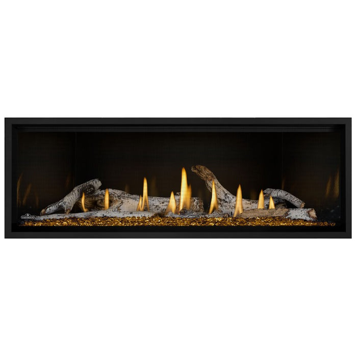 Napoleon Ascent Premium 56 Linear Direct Vent Gas Fireplace in  MIRRO-FLAME Porcelain Reflective Panel with Amber Glass Embers and Birch Logs