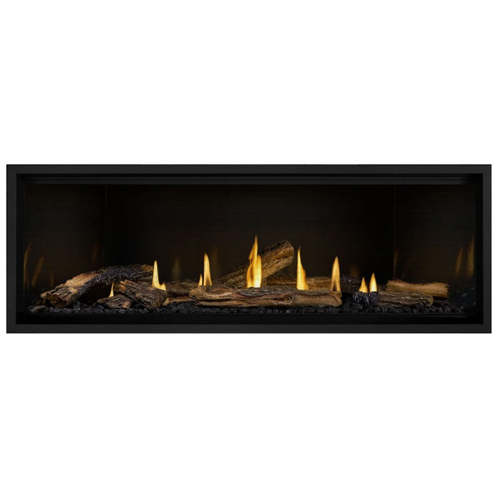 Napoleon Ascent Premium 56 Linear Direct Vent Gas Fireplace in MIRRO-FLAME Porcelain Reflective Panel with Split Oak Logs
