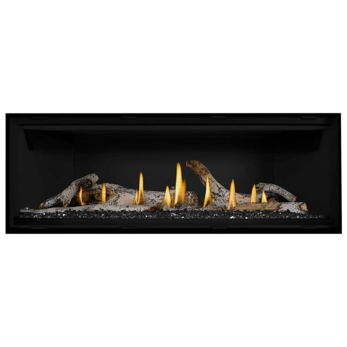 Napoleon Ascent Premium 56 Linear Direct Vent Gas Fireplace in Matte Black Panel with Black Glass Embers and Birch Logs