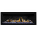Napoleon Ascent Premium 56 Linear Direct Vent Gas Fireplace in Matte Black Panel with Blue Glass Embers and Birch Logs