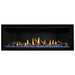 Napoleon Ascent Premium 56 Linear Direct Vent Gas Fireplace in Matte Black Panel with Blue Glass Embers and Driftwood Logs