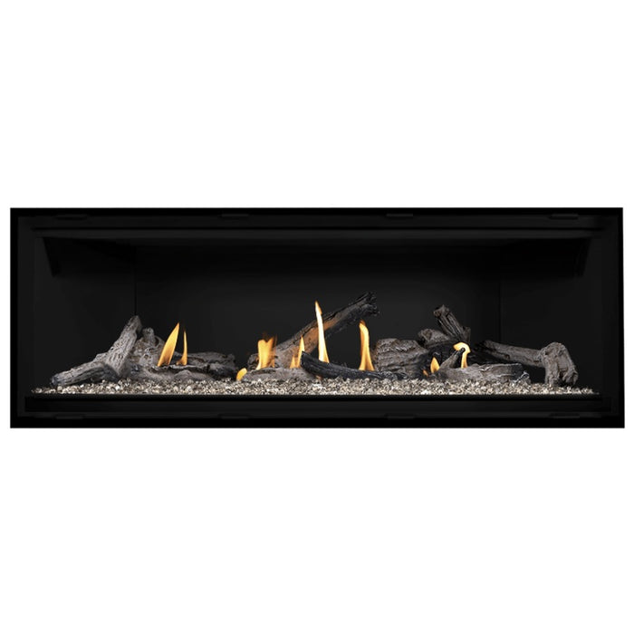 Napoleon Ascent Premium 56 Linear Direct Vent Gas Fireplace in Matte Black Panel with Clear Glass Embers and Beach Fire Logs