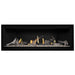 Napoleon Ascent Premium 56 Linear Direct Vent Gas Fireplace in Matte Black Panel with Topaz Glass Embers and Beach Fire Logs