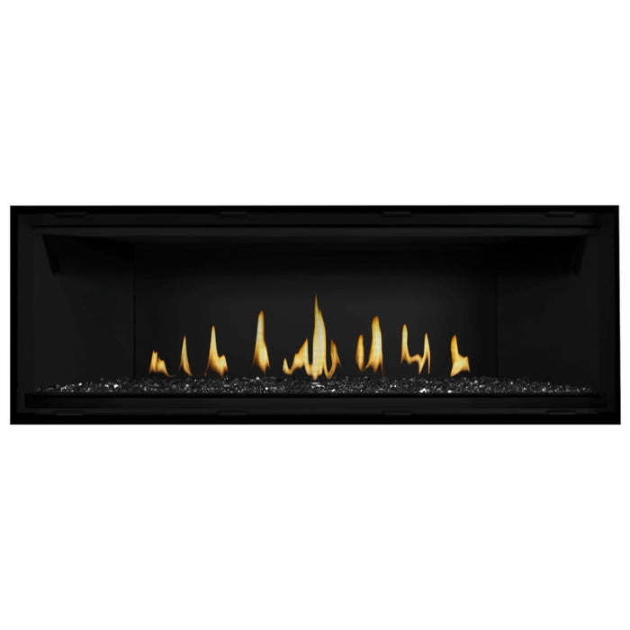 Napoleon Ascent Premium 56 Linear Direct Vent Gas Fireplace with Black Glass Embers and Matte Black Panel
