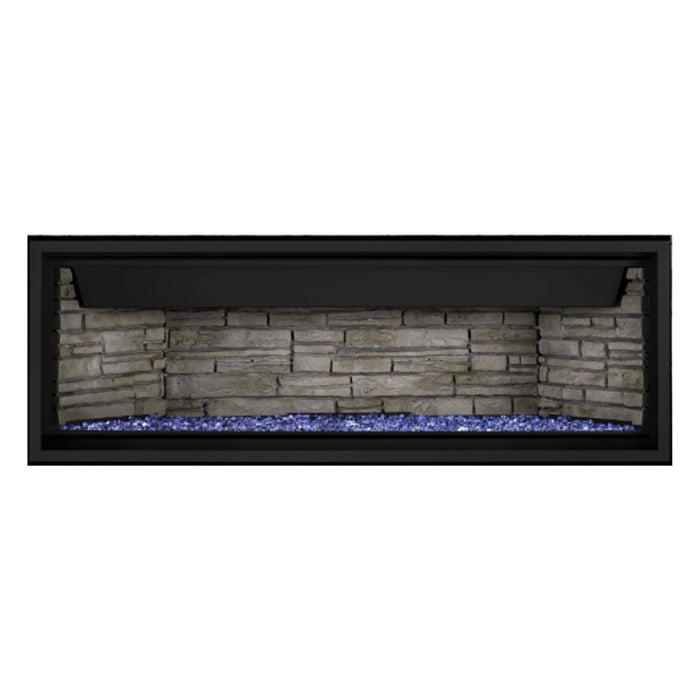 Napoleon Ascent Premium 56" Linear Direct Vent Gas Fireplace with Ledgestone Brick and Blue Glass Embers