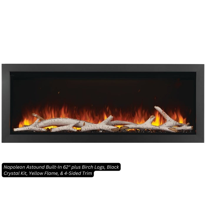 Napoleon Astound Built-In 62 plus Birch Logs, Black Crystal Kit, Yellow Flame, & 4-Sided Trim