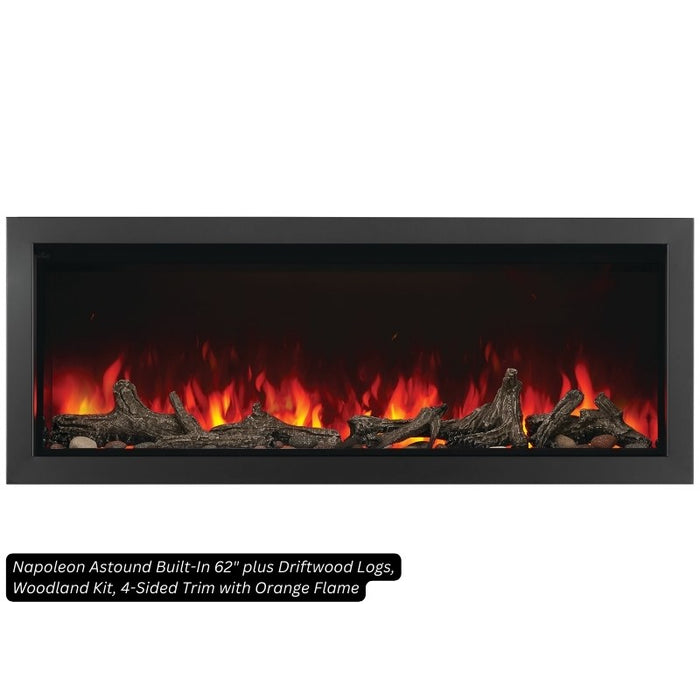 Napoleon Astound Built-In 62 plus Driftwood Logs, Woodland Kit, 4-Sided Trim with Orange Flame