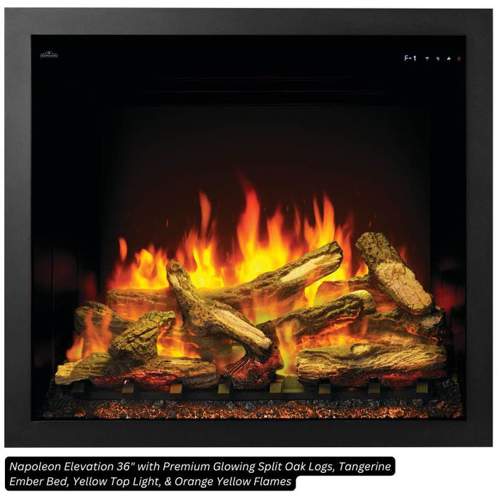 Napoleon Elevation 36 with Premium Glowing Split Oak Logs, Tangerine Ember Bed, Yellow Top Light, & Orange Yellow Flames