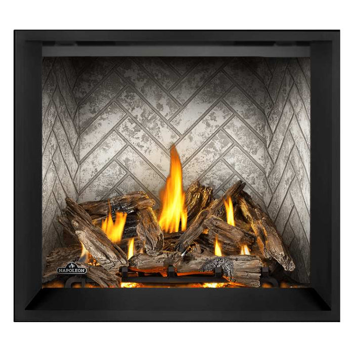 Napoleon Elevation X 42" Direct Vent Fireplace with Glacier Brick Herringbone Interior Panel  and Driftwood Log Set