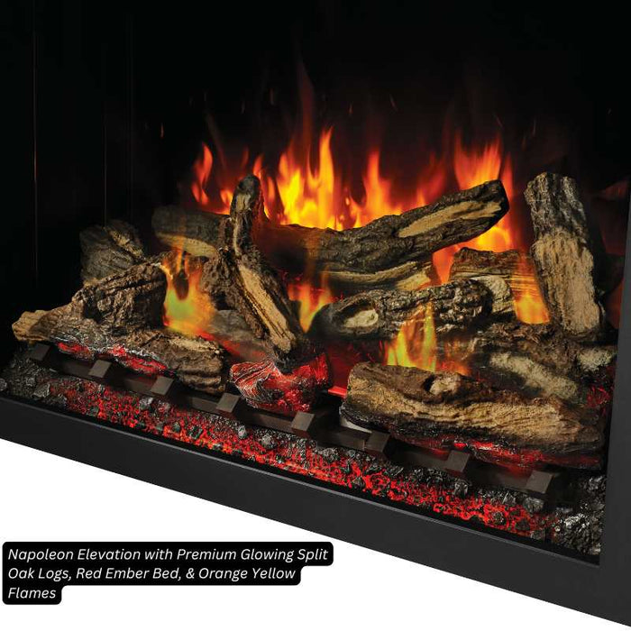 Napoleon Elevation with Premium Glowing Split Oak Logs, Red Ember Bed, & Orange Yellow Orange Flames