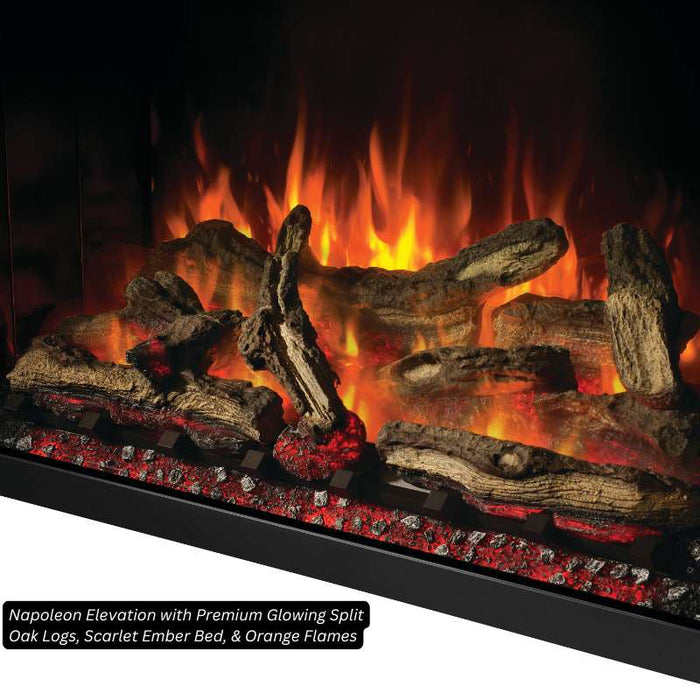 Napoleon Elevation with Premium Glowing Split Oak Logs, Scarlet Ember Bed, & Orange Flames