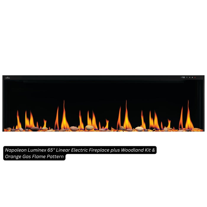 Napoleon Luminex 65 Linear Electric Fireplace plus Woodland Kit & Orange Gas Flame Pattern