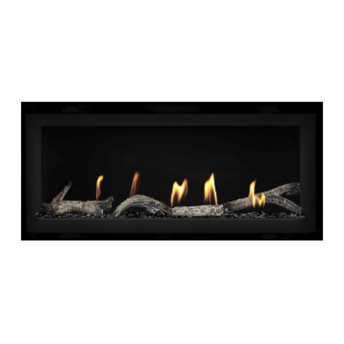 Napoleon Luxuria 38" Linear Direct Vent Gas Fireplace with Black Glass Beads and Beach Fire Kit Face on White Background