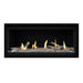 Napoleon Luxuria 38" Linear Direct Vent Gas Fireplace with Blue Glass Beads and Contemporary Log Kit Face on White Background