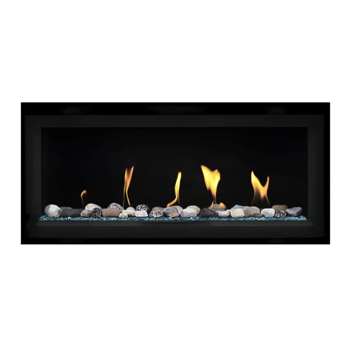 Napoleon Luxuria 38" Linear Direct Vent Gas Fireplace with Blue Glass Beads and Mineral Rock Kit Face on White Background