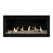 Napoleon Luxuria 38" Linear Direct Vent Gas Fireplace with Clear Glass Beads and Contemporary Log Kit Face on White Background