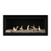 Napoleon Luxuria 38" Linear Direct Vent Gas Fireplace with Shore Fire and Contemporary Log Kit Face on White Background