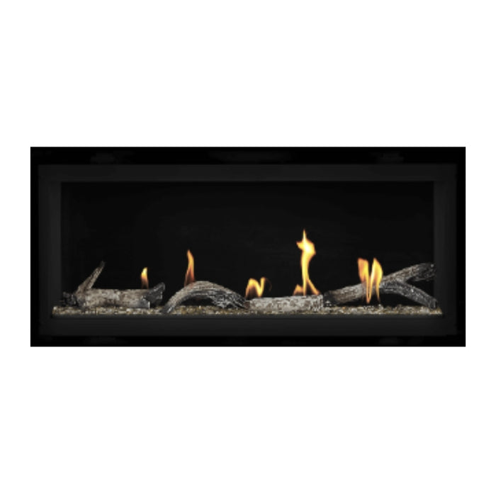 Napoleon Luxuria 38" Linear Direct Vent Gas Fireplace with Topaz Glass Beads and Beach Fire Kit Face on White Background