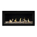 Napoleon Luxuria 38" Linear Direct Vent Gas Fireplace with Topaz Glass Beads and Contemporary Log Kit Face on White Background