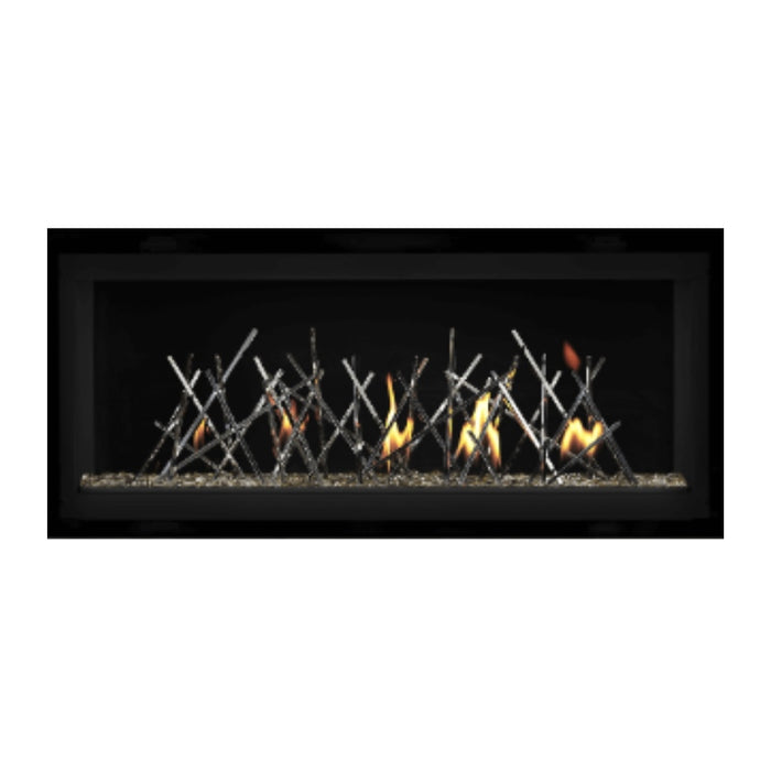 Napoleon Luxuria 38" Linear Direct Vent Gas Fireplace with Topaz Glass Beads and Nickel Stix Kit Face on White Background