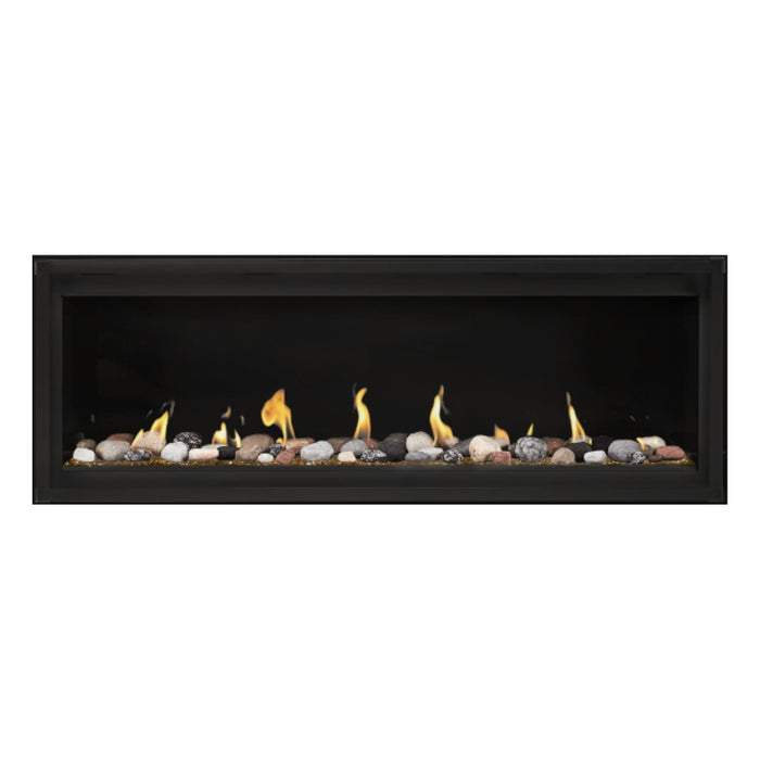 Napoleon Luxuria 50" Linear Direct Vent Gas Fireplace with Amber Glass Beads and Mineral Rock Kit Face on White Background