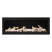 Napoleon Luxuria 50" Linear Direct Vent Gas Fireplace with Black Glass Beads and Birch Log Kit Face on White Backgroundc