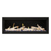 Napoleon Luxuria 50" Linear Direct Vent Gas Fireplace with Blue Glass Beads and Birch Log Kit Face on White Background