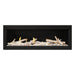 Napoleon Luxuria 50" Linear Direct Vent Gas Fireplace with Clear Glass Beads and Birch Log Kit Face on White Background