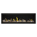 Napoleon Luxuria 62" Linear Direct Vent Gas Fireplace with Amber Glass Beads and Beach Fire Kit Face on White Background