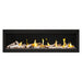 Napoleon Luxuria 62" Linear Direct Vent Gas Fireplace with Topaz Glass Beads and Birch Log Kit Face on White Background