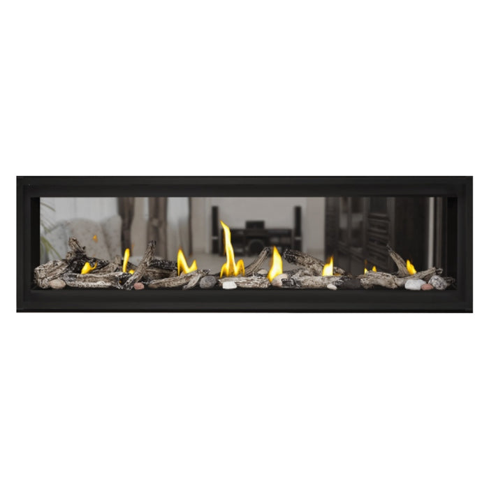 Napoleon Luxuria 62" See Thru Linear Direct Vent Gas Fireplace Shore Fire and Beach Fire Kit Face on White Background