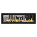  Napoleon Luxuria 62" See Thru Linear Direct Vent Gas Fireplace Shore Fire and Birch Log Kit Face on White Background