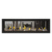 Napoleon Luxuria 62" See Thru Linear Direct Vent Gas Fireplace with Amber Glass Beads and Beach Fire Kit Face on White Background